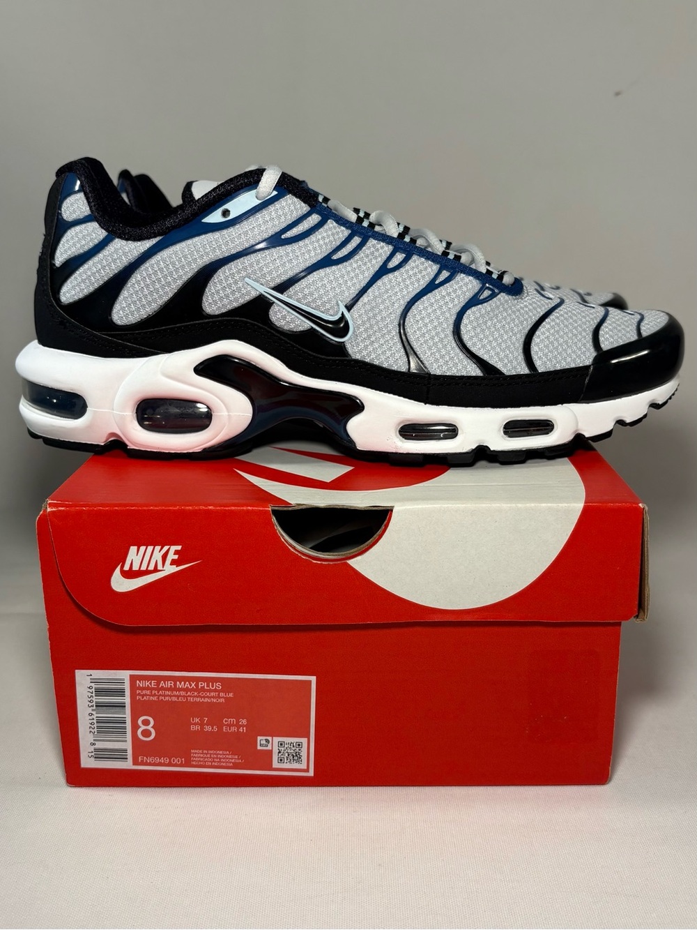 🌊 NIKE AIR MAX PLUS PURE PLATINUM COURT BLUE MEN'S SHOES SIZE 8 SNEAKERS 🌊